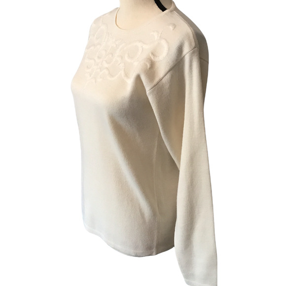 Jones New York White Lambs Wool Blend Hand Embroidered Pullover Sweater, Size PS - Picture 2 of 5
